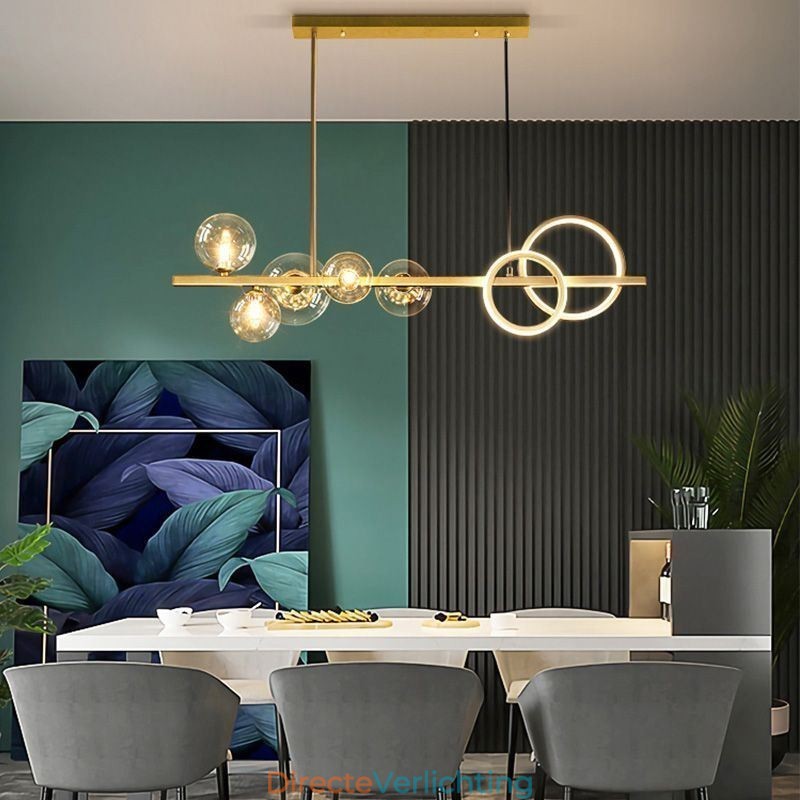 Moderne glazen bubbel hanglamp zwarte lange beugellampen