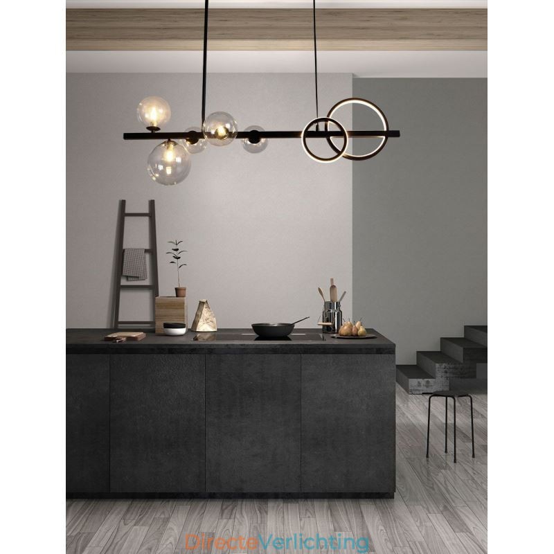 Moderne glazen bubbel hanglamp zwarte lange beugellampen