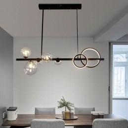 Moderne glazen bubbel hanglamp zwarte lange beugellampen