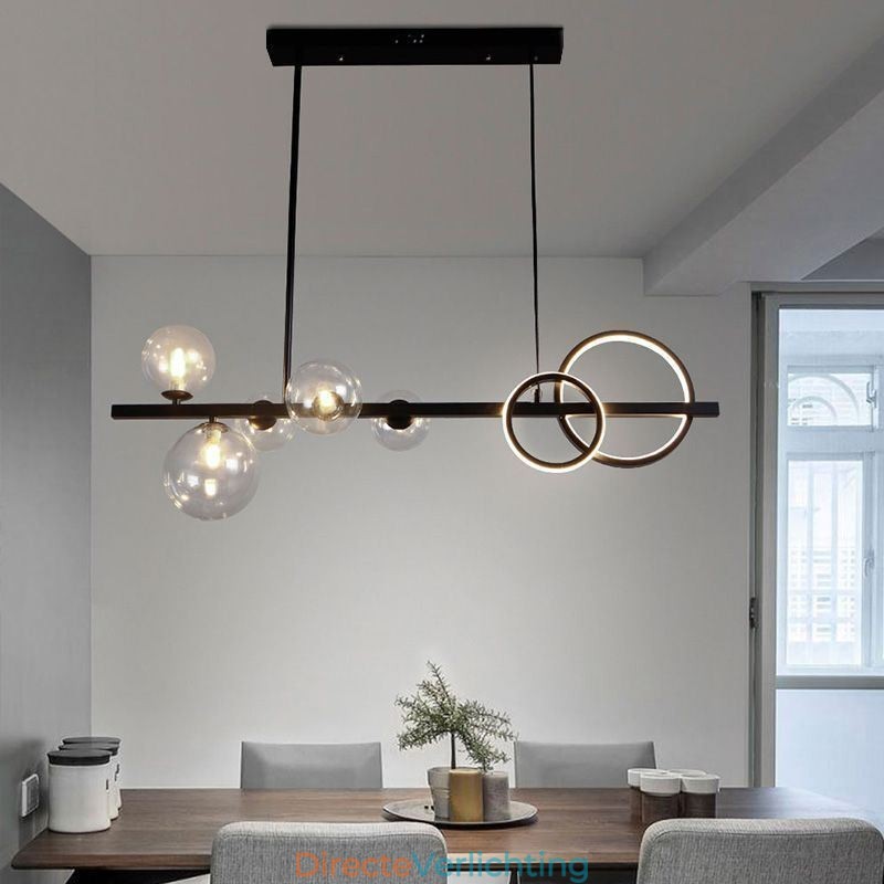 Moderne glazen bubbel hanglamp zwarte lange beugellampen