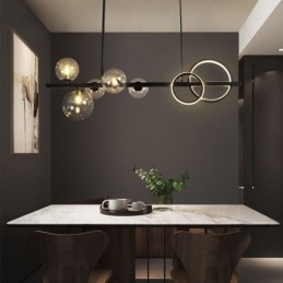 Moderne glazen bubbel hanglamp zwarte lange beugellampen