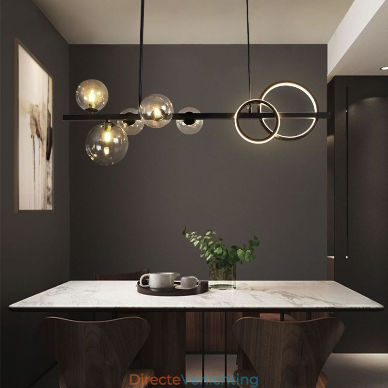 Moderne glazen bubbel hanglamp zwarte lange beugellampen