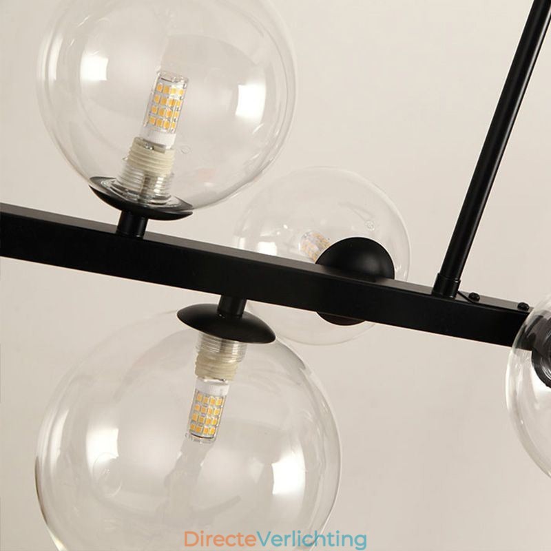 Moderne glazen bubbel hanglamp zwarte lange beugellampen