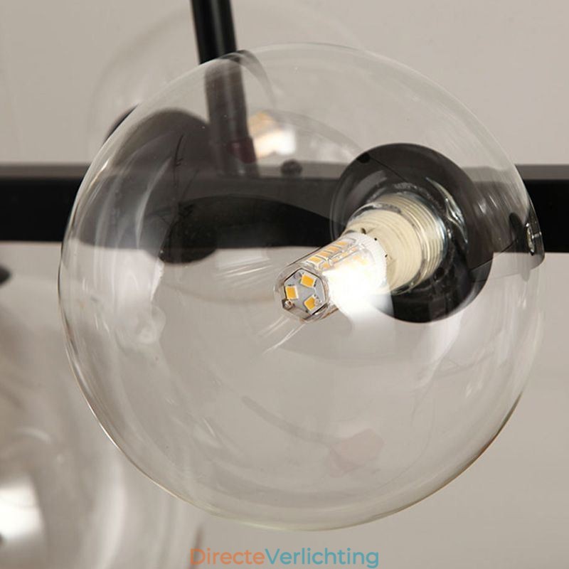 Moderne glazen bubbel hanglamp zwarte lange beugellampen