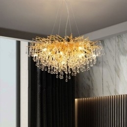 Nordic Kristallen Kroonluchter Bloem Ronde Kap Luxe Gouden Hanglamp