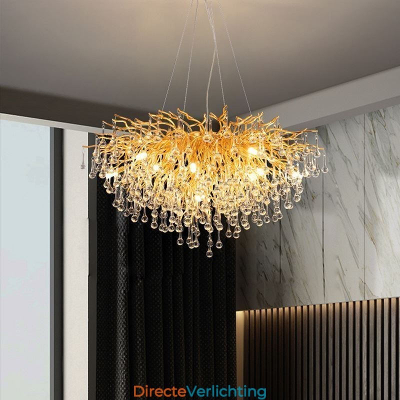 Nordic Kristallen Kroonluchter Bloem Ronde Kap Luxe Gouden Hanglamp