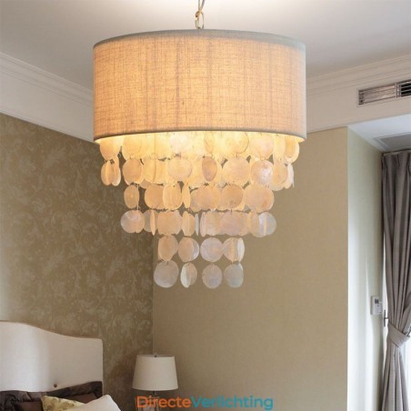 Hedendaagse hanglamp kwallen schelpen verlichting met cilinder lampenkap Hedendaagse hanglamp kwallen schelpen verlichting met cilinder lampenkap