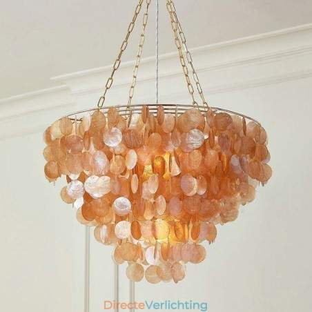 Natuurlijke schelp kroonluchter ronde gelaagde hangende lichtbruin zwart Natuurlijke schelp kroonluchter ronde gelaagde hangende lichtbruin zwart