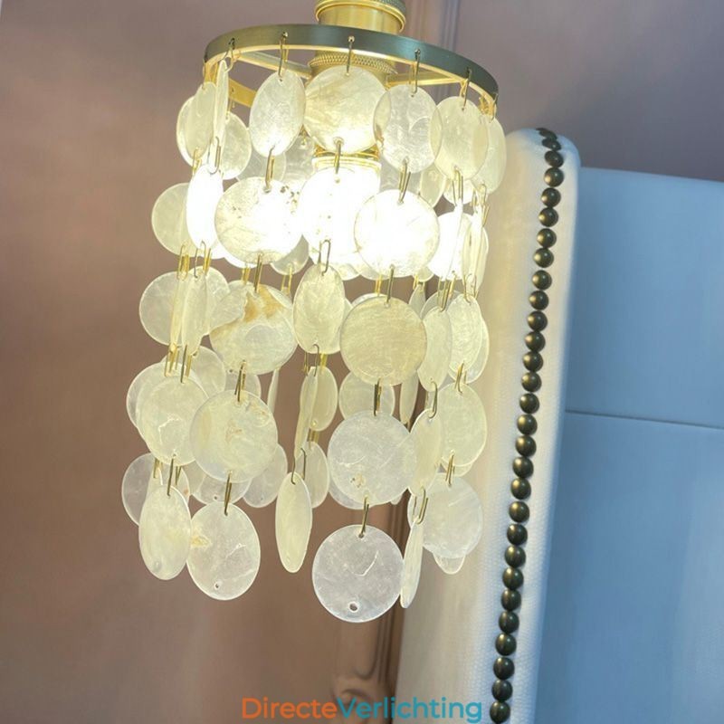 Moderne klassieke kroonluchter witte schelp kap hanglamp plafond