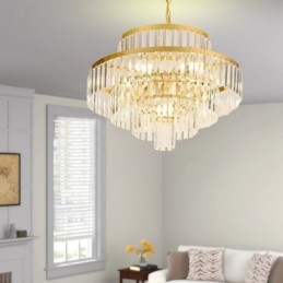 Gouden Kristallen Hanglamp 4 Lagen Plafondverlichting 7 Lampen