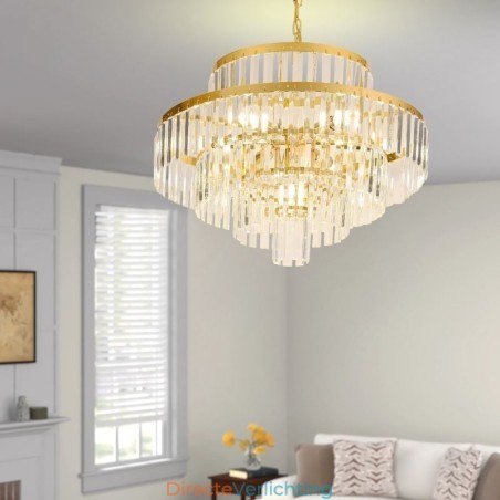 Gouden Kristallen Hanglamp 4 Lagen Plafondverlichting 7 Lampen Gouden Kristallen Hanglamp 4 Lagen Plafondverlichting 7 Lampen
