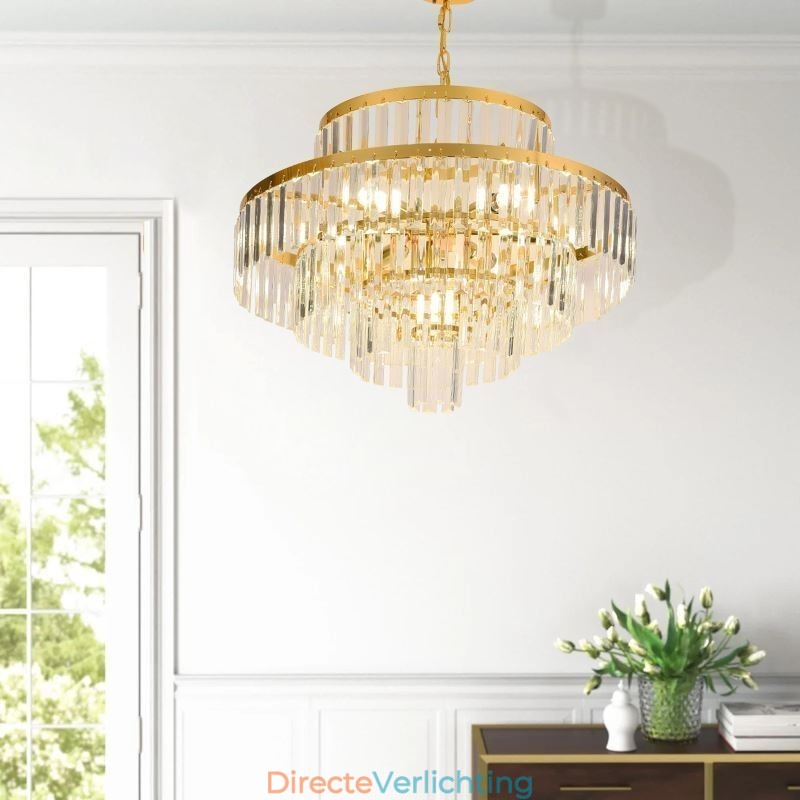 Gouden Kristallen Hanglamp 4 Lagen Plafondverlichting 7 Lampen