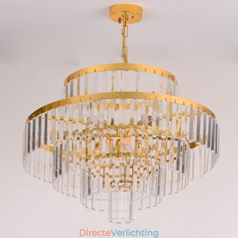 Gouden Kristallen Hanglamp 4 Lagen Plafondverlichting 7 Lampen