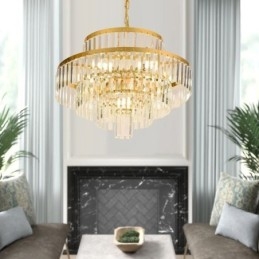 Gouden Kristallen Hanglamp 4 Lagen Plafondverlichting 7 Lampen