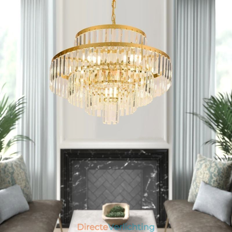 Gouden Kristallen Hanglamp 4 Lagen Plafondverlichting 7 Lampen