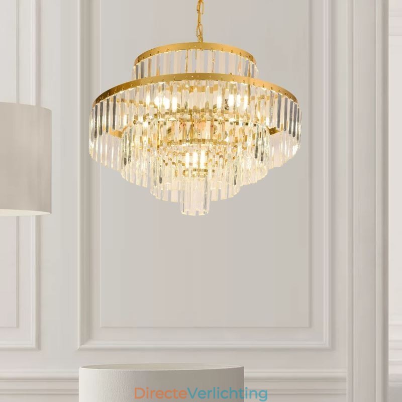 Gouden Kristallen Hanglamp 4 Lagen Plafondverlichting 7 Lampen