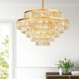 Gouden Kristallen Hanglamp 5 Lagen Plafondverlichting 7 Lampen