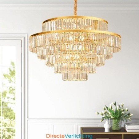 Gouden Kristallen Hanglamp 5 Lagen Plafondverlichting 7 Lampen Gouden Kristallen Hanglamp 5 Lagen Plafondverlichting 7 Lampen