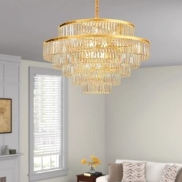 Gouden Kristallen Hanglamp 5 Lagen Plafondverlichting 7 Lampen