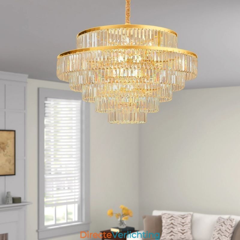 Gouden Kristallen Hanglamp 5 Lagen Plafondverlichting 7 Lampen