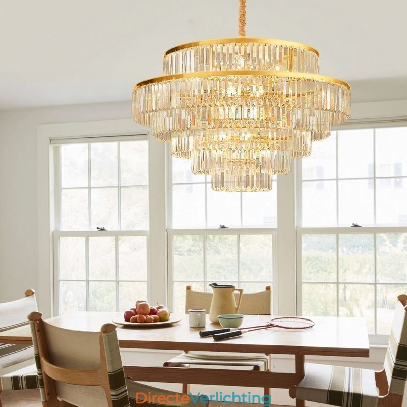 Gouden Kristallen Hanglamp 5 Lagen Plafondverlichting 7 Lampen