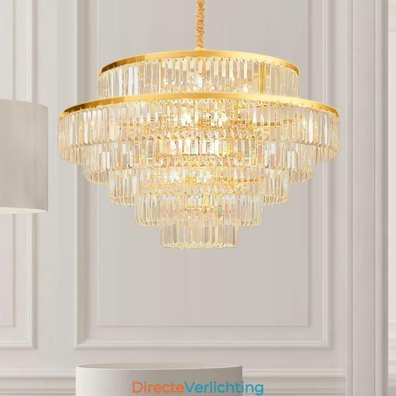 Gouden Kristallen Hanglamp 5 Lagen Plafondverlichting 7 Lampen