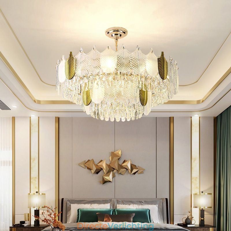 Luxe blad hanglamp kristal plafondlamp armatuur