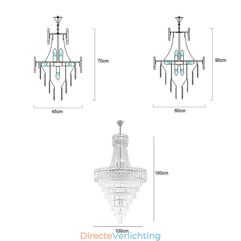 Europese elegante kristallen hanglamp kegelvormige plafondlamp