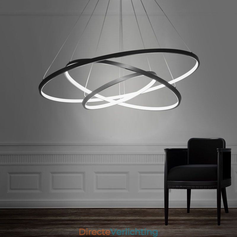 Moderne hanglamp aluminium zwart 3 ring hanglamp