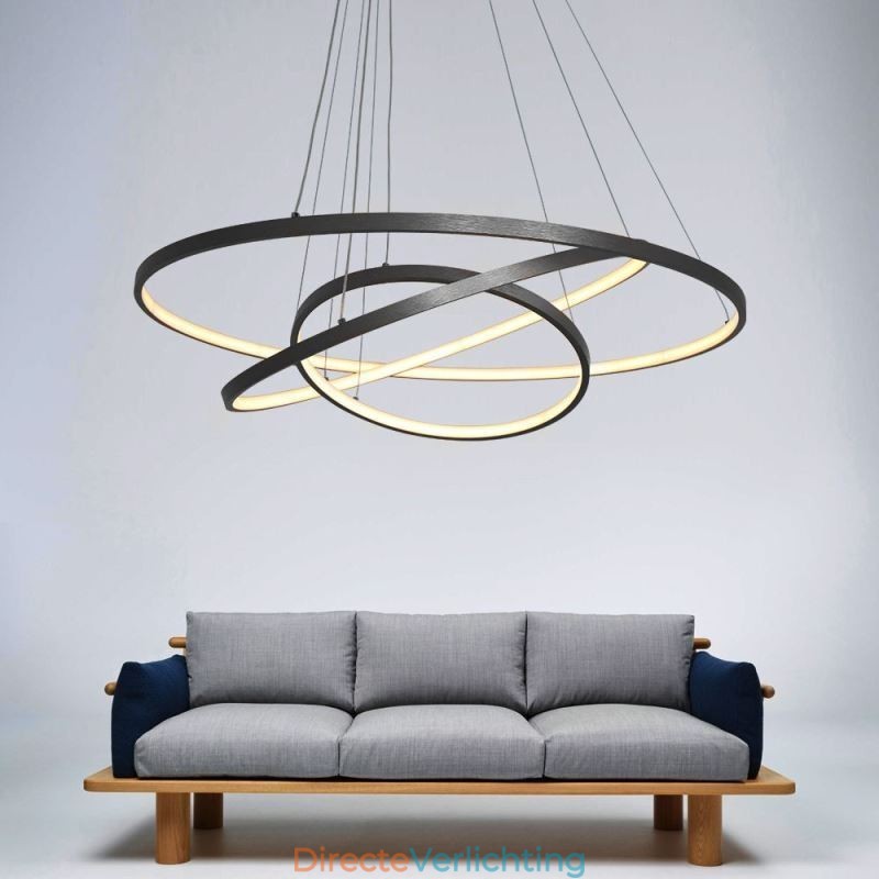 Moderne hanglamp aluminium zwart 3 ring hanglamp