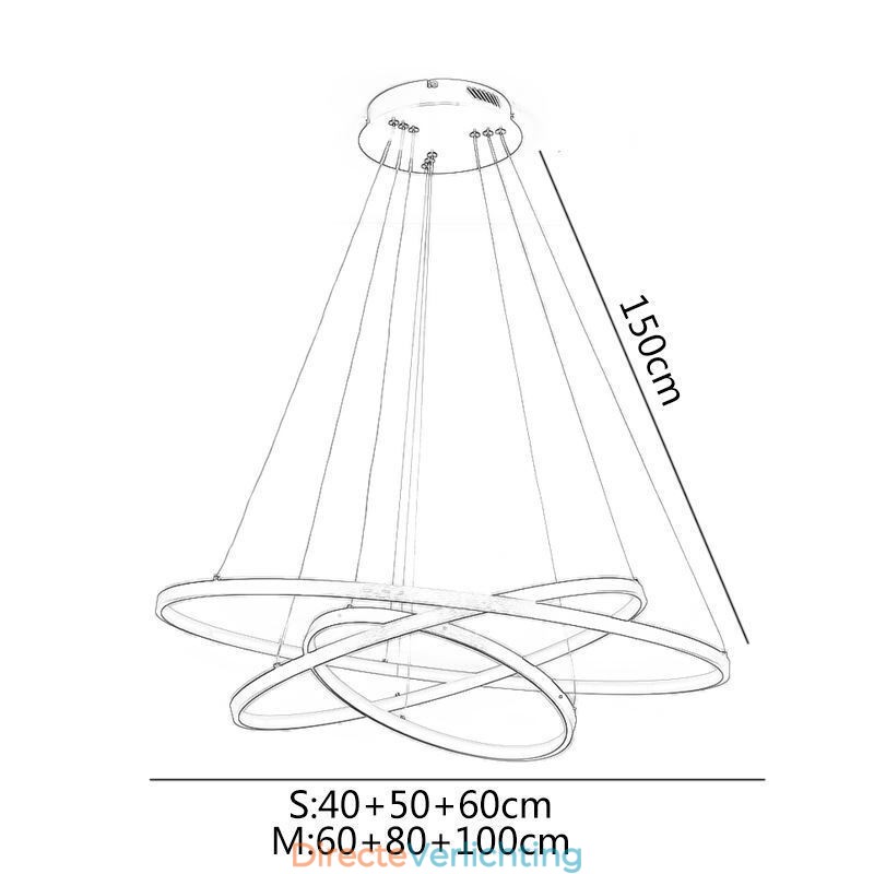 Moderne hanglamp aluminium zwart 3 ring hanglamp