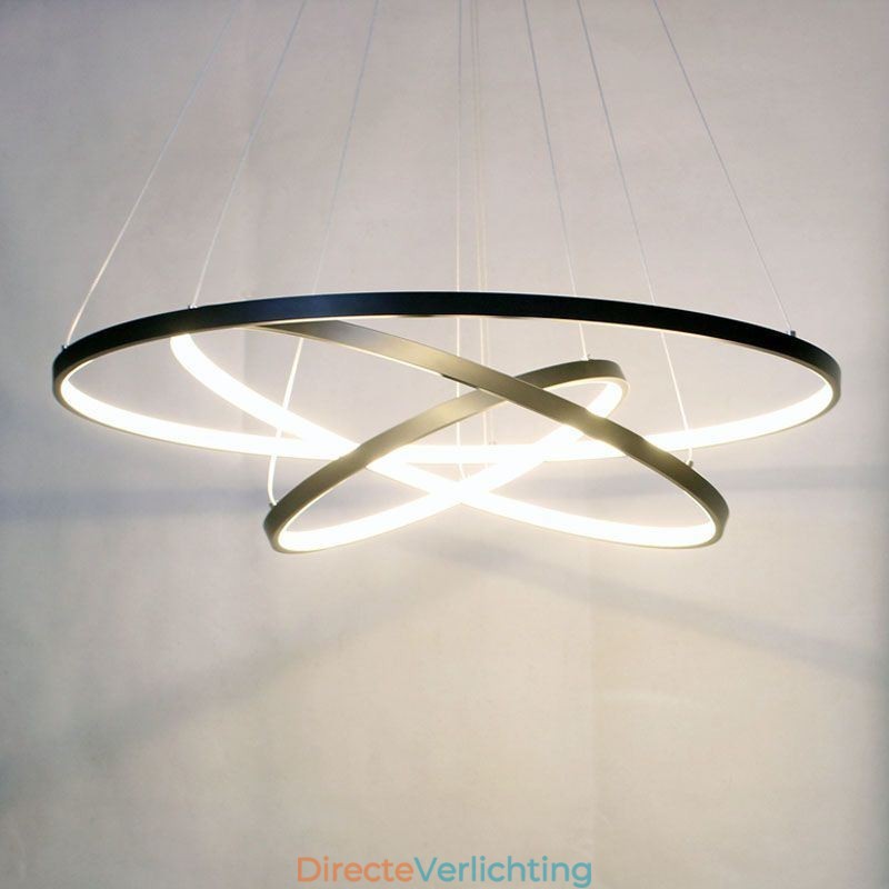 Moderne hanglamp aluminium zwart 3 ring hanglamp