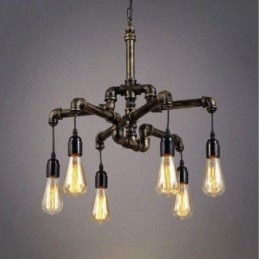 6 Licht Retro Industriële Vintage Waterpijp Hanglamp Kroonluchter Landelijke Rustieke Stijl