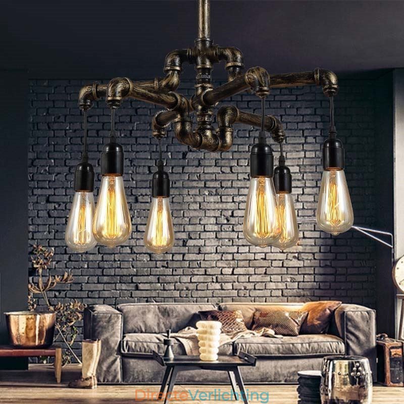 6 Licht Retro Industriële Vintage Waterpijp Hanglamp Kroonluchter Landelijke Rustieke Stijl