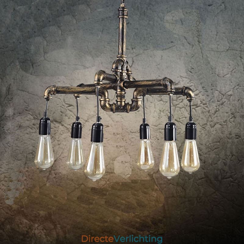 6 Licht Retro Industriële Vintage Waterpijp Hanglamp Kroonluchter Landelijke Rustieke Stijl