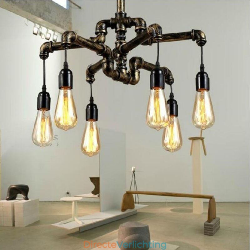 6 Licht Retro Industriële Vintage Waterpijp Hanglamp Kroonluchter Landelijke Rustieke Stijl