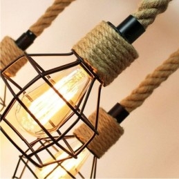Retro stijl 6-koppige hanglamp van henneptouw met ijzeren lampenkap