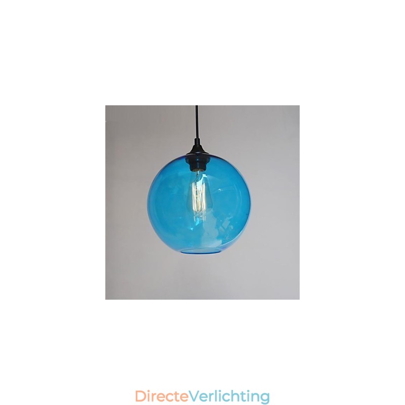 Moderne glazen hanglamp in rond blauw bubbeldesign