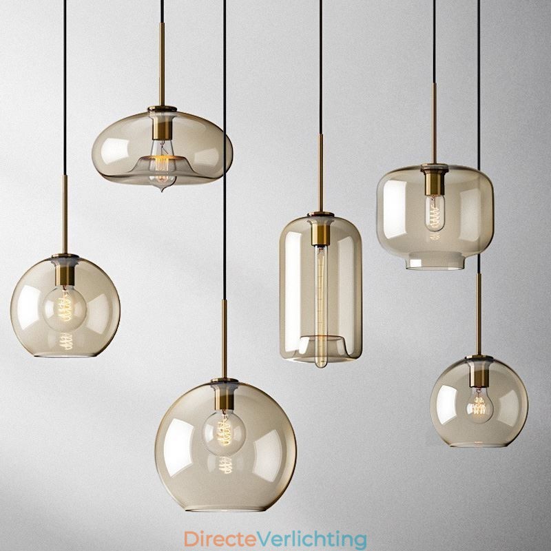Glazen hanglamp Minimalistische cognackleurige decoratieve glazen lamp