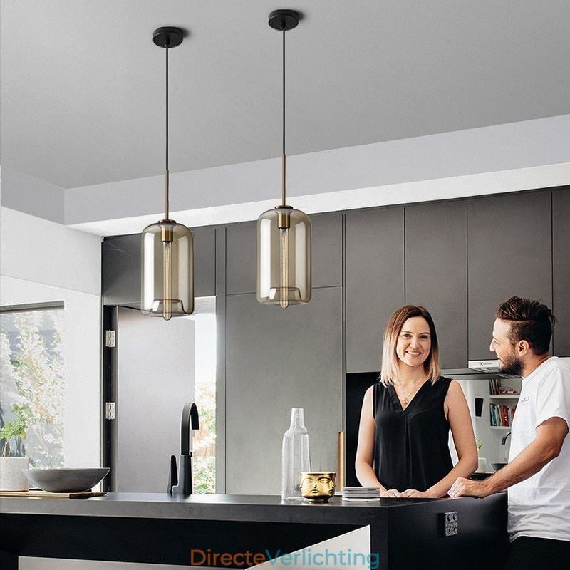 Glazen hanglamp Minimalistische cognackleurige decoratieve glazen lamp