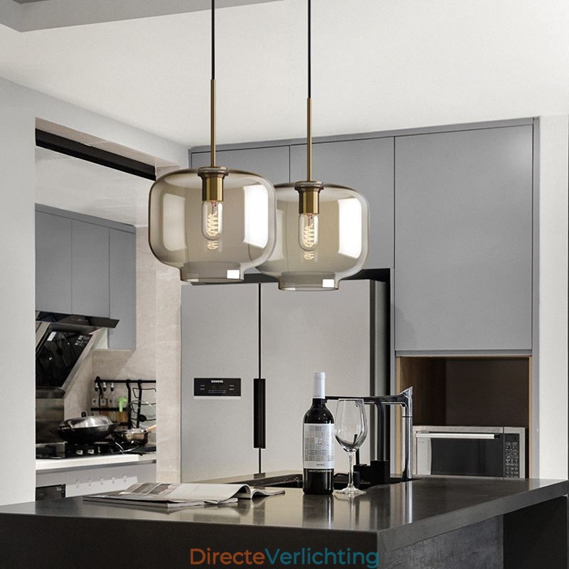 Glazen hanglamp Minimalistische cognackleurige decoratieve glazen lamp
