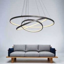Moderne hanglamp aluminium zwart 3 ring hanglamp
