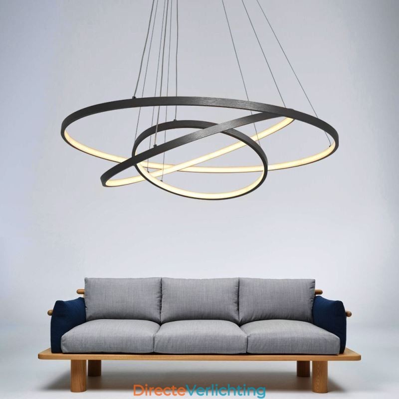 Moderne hanglamp aluminium zwart 3 ring hanglamp