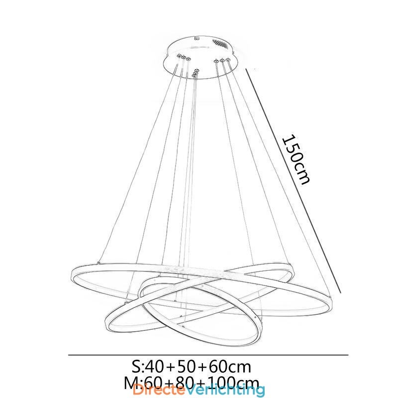 Moderne hanglamp aluminium zwart 3 ring hanglamp