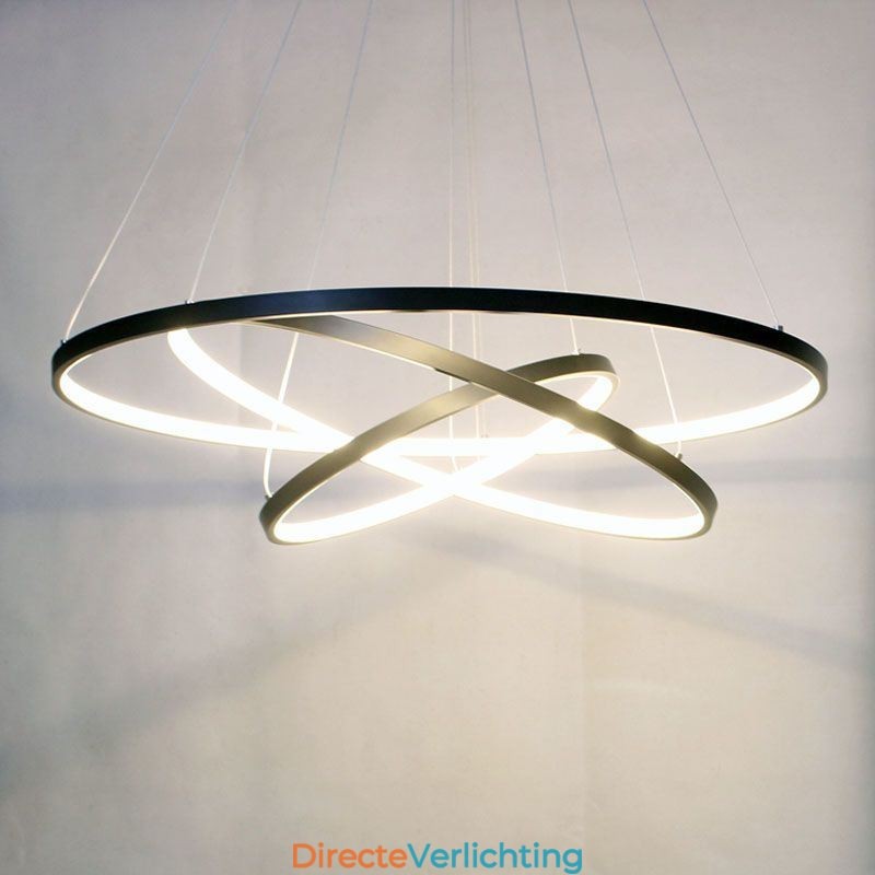 Moderne hanglamp aluminium zwart 3 ring hanglamp