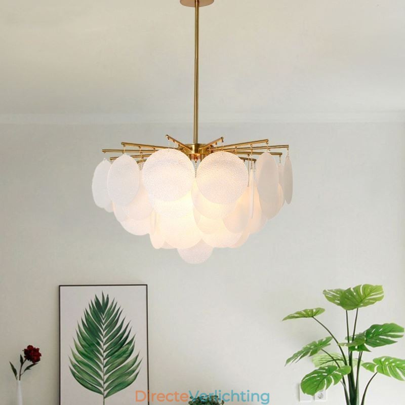 Moderne hanglamp met 6 lampen en glazen vorm