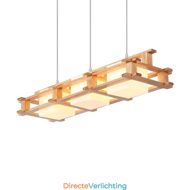 Creatieve 3-lichts eikenhouten hanglamp Decoratieve houten plafondlamp Café