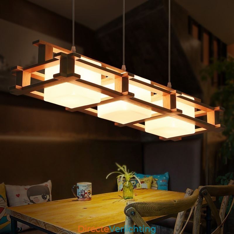 Creatieve 3-lichts eikenhouten hanglamp Decoratieve houten plafondlamp Café