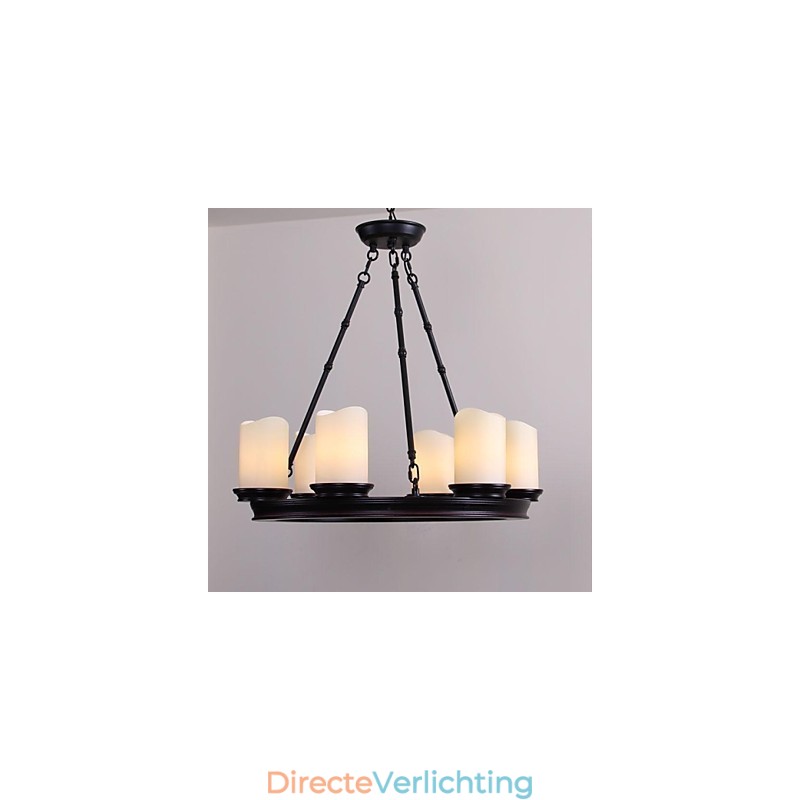 Vintage kroonluchter 6 lampen staal en glas