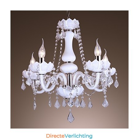 Elegante kristallen kroonluchter met 5 lampen in wit Elegante kristallen kroonluchter met 5 lampen in wit